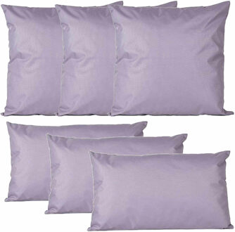 Anna's Collection Bank/tuin kussens set - binnen/buiten - 6x stuks - lila paars - In 2 formaten laag/hoog