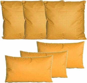 Anna's Collection Bank/tuin kussens set - binnen/buiten - 6x stuks - okergeel - In 2 formaten laag/hoog