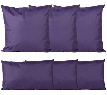 Anna's Collection Bank/tuin kussens set - binnen/buiten - 6x stuks -paars - In 2 formaten laag/hoog