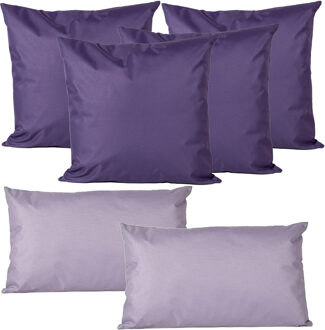 Anna's Collection Bank/tuin kussens set - binnen/buiten - 6x stuks - paars/lila - In 2 formaten laag/hoog