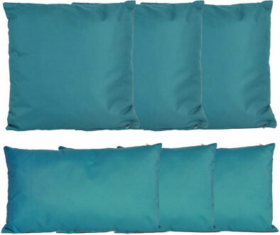 Anna's Collection Bank/tuin kussens set - binnen/buiten - 6x stuks -petrol blauw - In 2 formaten laag/hoog
