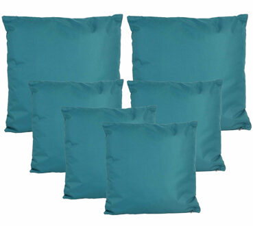 Anna's Collection Bank/tuin kussens set - binnen/buiten - 6x stuks - petrol blauw - In 2 formaten
