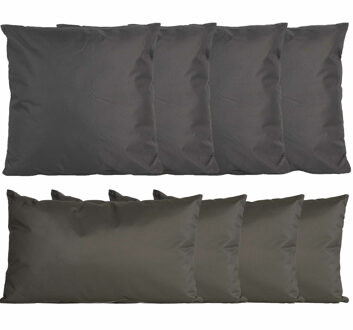 Anna's Collection Bank/tuin kussens set - binnen/buiten - 8x stuks -antraciet grijs - In 2 formaten laag/hoog
