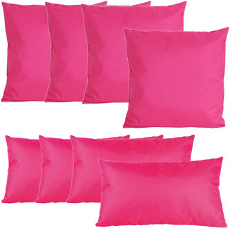 Anna's Collection Bank/tuin kussens set - binnen/buiten - 8x stuks - fuchsia roze - In 2 formaten laag/hoog