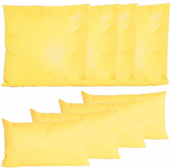Anna's Collection Bank/tuin kussens set - binnen/buiten - 8x stuks - geel - In 2 formaten laag/hoog