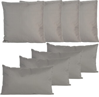 Anna's Collection Bank/tuin kussens set - binnen/buiten - 8x stuks - grijs - In 2 formaten laag/hoog