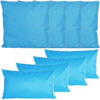 Anna's Collection Bank/tuin kussens set - binnen/buiten - 8x stuks - lichtblauw - In 2 formaten laag/hoog