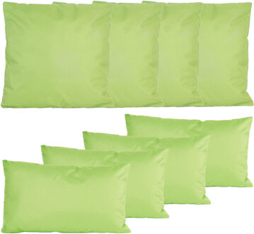 Anna's Collection Bank/tuin kussens set - binnen/buiten - 8x stuks - lichtgroen - In 2 formaten laag/hoog