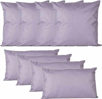 Anna's Collection Bank/tuin kussens set - binnen/buiten - 8x stuks - lila paars - In 2 formaten laag/hoog