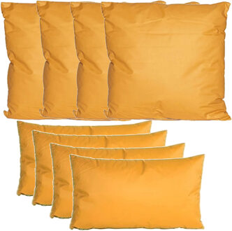 Anna's Collection Bank/tuin kussens set - binnen/buiten - 8x stuks - okergeel - In 2 formaten laag/hoog - Sierkussens