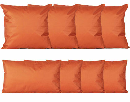 Anna's Collection Bank/tuin kussens set - binnen/buiten - 8x stuks -oranje - In 2 formaten laag/hoog