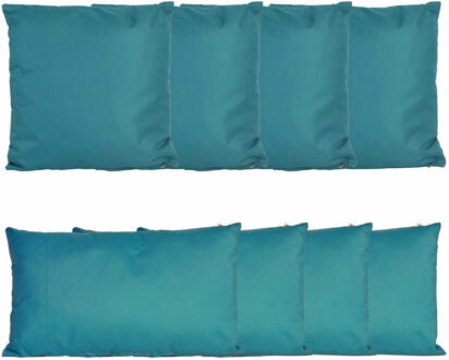 Anna's Collection Bank/tuin kussens set - binnen/buiten - 8x stuks -petrol blauw - In 2 formaten laag/hoog