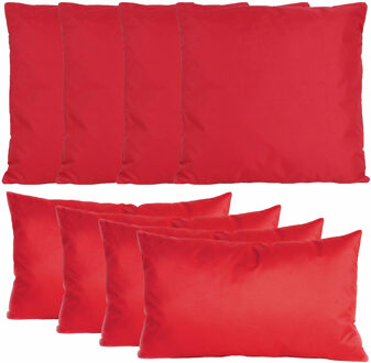 Anna's Collection Bank/tuin kussens set - binnen/buiten - 8x stuks - rood - In 2 formaten laag/hoog