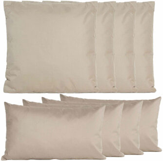 Anna's Collection Bank/tuin kussens set - binnen/buiten - 8x stuks - taupe/beige - In 2 formaten laag/hoog