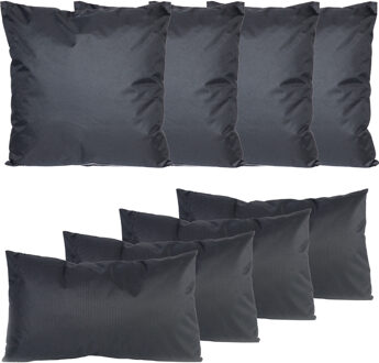 Anna's Collection Bank/tuin kussens set - binnen/buiten - 8x stuks -zwart - In 2 formaten laag/hoog - Sierkussens