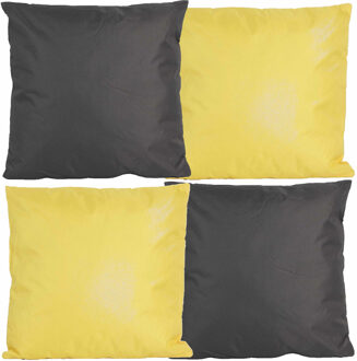 Anna's Collection Bank/tuin kussens set - voor binnen/buiten - 4x stuks - geel/antraciet grijs - 45 x 45 cm