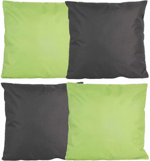 Anna's Collection Bank/tuin kussens set - voor binnen/buiten - 4x stuks - groen/antraciet grijs - 45 x 45 cm