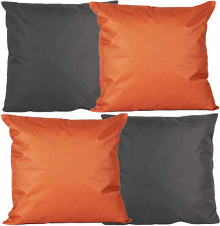 Anna's Collection Bank/Tuin kussens set - voor binnen/buiten - 4x stuks - oranje/antraciet grijs - 45 x 45 cm