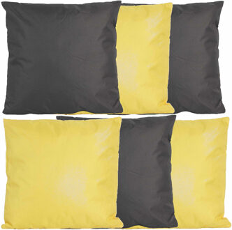 Anna's Collection Bank/tuin kussens set - voor binnen/buiten - 6x stuks - geel/antraciet grijs - 45 x 45 cm