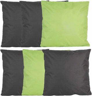 Anna's Collection Bank/tuin kussens set - voor binnen/buiten - 6x stuks - groen/antraciet grijs - 45 x 45 cm