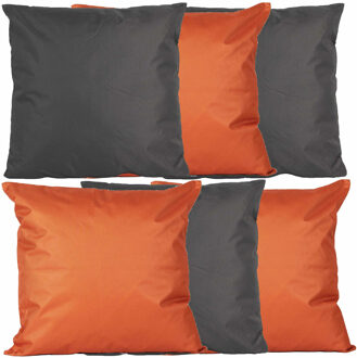 Anna's Collection Bank/tuin kussens set - voor binnen/buiten - 6x stuks - oranje/antraciet grijs - 45 x 45 cm