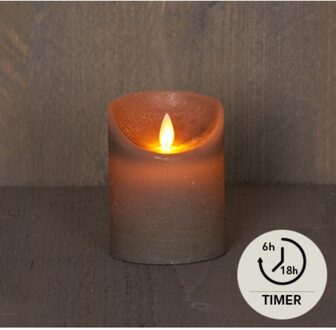 Anna's Collection Batterijverlichting kaars wax rustiek bewegende vlam 7,5x10cm grijs 3xaaa/timer