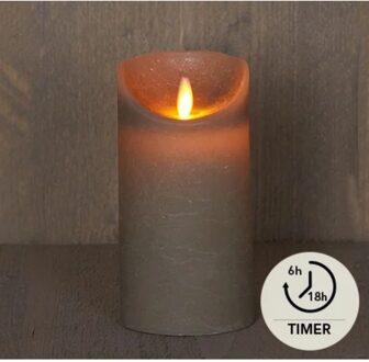 Anna's Collection Batterijverlichting kaars wax rustiek bewegende vlam 7,5x15cm grijs 3xaaa/timer