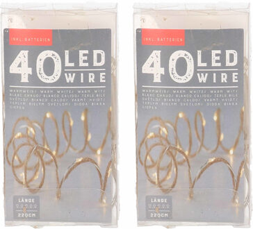 Anna's Collection Bellatio Decorations Kerstverlichting jute - 2x - warmt wit - op batterij - 220 cm