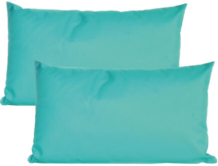 Anna's Collection Buiten of tuin sier kussens - 2x - aqua blauw - 30 x 50 cm - binnen/buiten - tuinbank