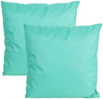 Anna's Collection Buiten of tuin sier kussens - 2x - aqua blauw - 45 x 45 cm - binnen/buiten - tuinbank