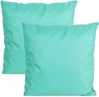 Anna's Collection Buiten of tuin sier kussens - 2x - aqua blauw - 60 x 60 cm - binnen/buiten - tuinbank