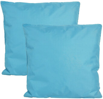 Anna's Collection Buiten of tuin sier kussens - 2x - lichtblauw - 45 x 45 cm - binnen/buiten - tuinbank