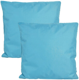 Anna's Collection Buiten of tuin sier kussens - 2x - lichtblauw - 60 x 60 cm - binnen/buiten - tuinbank