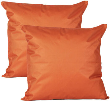 Anna's Collection Buiten of tuin sier kussens - 2x - oranje - 45 x 45 cm - binnen/buiten - tuinbank