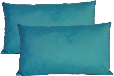 Anna's Collection Buiten of tuin sier kussens - 2x - petrol blauw - 30 x 50 cm - binnen/buiten - tuinbank