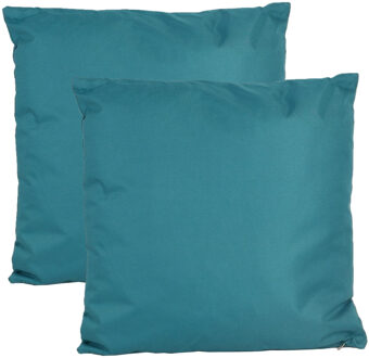 Anna's Collection Buiten of tuin sier kussens - 2x - petrol blauw - 45 x 45 cm - binnen/buiten - tuinbank