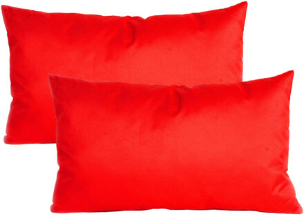 Anna's Collection Buiten of tuin sier kussens - 2x - rood - 30 x 50 cm - binnen/buiten - tuinbank