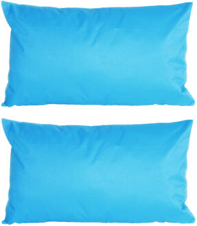 Anna's Collection Buiten of tuin sier kussens - 2x stuks - lichtblauw - 30 x 50 cm - binnen/buiten