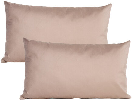 Anna's Collection Buiten of tuin sier kussens - 2x - taupe/beige - 30 x 50 cm - binnen/buiten