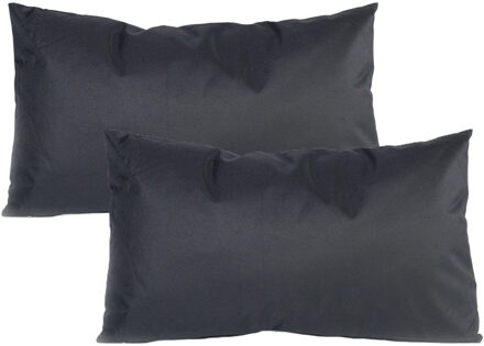 Anna's Collection Buiten of tuin sier kussens - 2x - zwart - 30 x 50 cm - binnen/buiten
