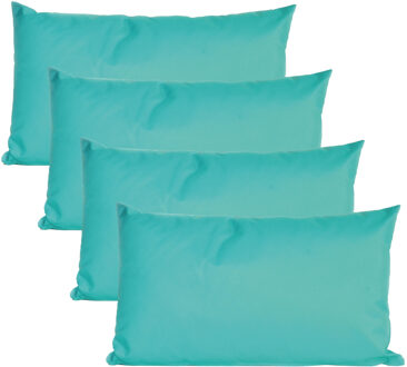 Anna's Collection Buiten of tuin sier kussens - 4x - aqua blauw - 30 x 50 cm - binnen/buiten - tuinbank