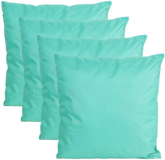 Anna's Collection Buiten of tuin sier kussens - 4x - aqua blauw - 45 x 45 cm - binnen/buiten - tuinbank