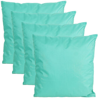 Anna's Collection Buiten of tuin sier kussens - 4x - aqua blauw - 60 x 60 cm - binnen/buiten - tuinbank