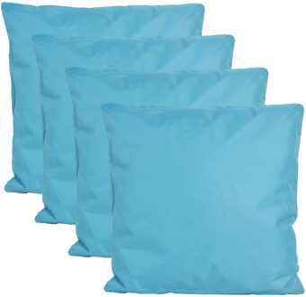Anna's Collection Buiten of tuin sier kussens - 4x - lichtblauw - 45 x 45 cm - binnen/buiten - tuinbank