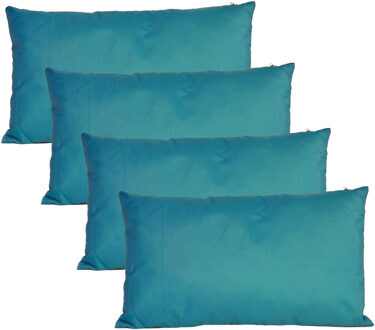 Anna's Collection Buiten of tuin sier kussens - 4x - petrol blauw - 30 x 50 cm - binnen/buiten - tuinbank