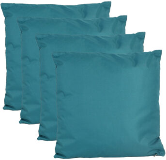 Anna's Collection Buiten of tuin sier kussens - 4x - petrol blauw - 45 x 45 cm - binnen/buiten - tuinbank