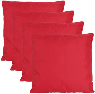 Anna's Collection Buiten of tuin sier kussens - 4x - rood - 45 x 45 cm - binnen/buiten - tuinbank