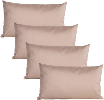 Anna's Collection Buiten of tuin sier kussens - 4x - taupe/beige - 30 x 50 cm - binnen/buiten