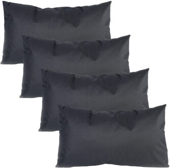 Anna's Collection Buiten of tuin sier kussens - 4x - zwart - 30 x 50 cm - binnen/buiten