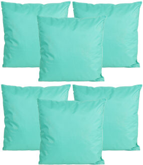 Anna's Collection Buiten of tuin sier kussens - 6x - aqua blauw - 45 x 45 cm - binnen/buiten - tuinbank